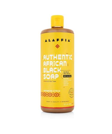 Alaffia Skin Care, Authentic African Black Soap, All in One Body Wash, Face Wash, Shampoo & Shaving Soap with Fair Trade Shea Butter, Tangerine Citrus 32 Fl Oz Tangerine Citrus 32 Fl Oz (Pack of 1)