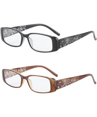 Buy 2 Pairs Rectangular Bifocal Reading Glasses for Women Designer Laser Flower Frame with Spring Hinge | Black & Brown 2.0x - Buy Online on GoSupps.com
