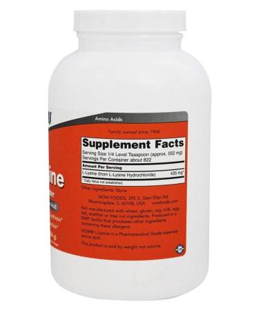NOW Foods L-Lysine 100% Pure Powder 454g - Premium Amino Acid Supplement for Immune Support & Nutrition - Fast Worldwide Shipping - Buy Online on GoSupps.com