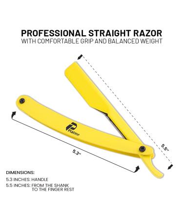 Platine Ergonomic Stainless Steel Straight Razor - Premium Barber Razor with 10 Extra Blades for Personal & Professional Use - Yellow - Buy Online on GoSupps.com