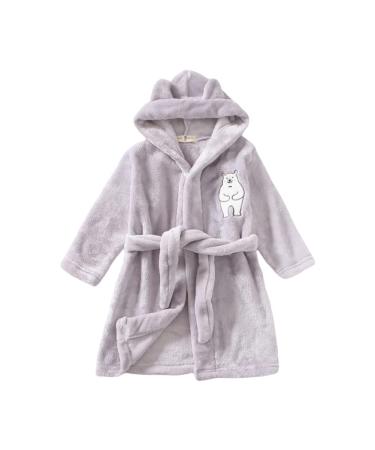 Miyanuby baby boys girl bathrobe soft flannel long arm animal hoodie morning mantle nightwear homewear for children baby boy girls gift 3-4 years of ice bear gray