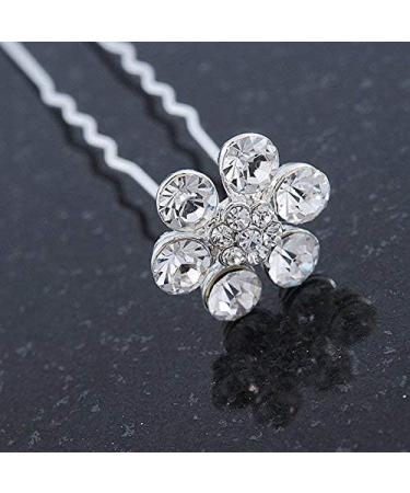 Bridal/Wedding/Prom/Party Set Of 6 Clear Austrian Crystal Daisy Flower Hair Pins In Silver Tone - Buy Online on GoSupps.com