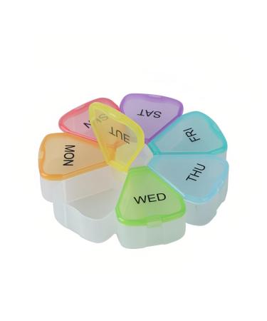 Pill Organizers Box Medicine Portable Storage for Vitamins Fish Cod Liver Oil Seven Days Round Mini Compartments Moisture Proof Divided Colorful Large Petal 1)colorful