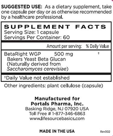 Life Source Basics WGP Beta Glucan 500mg - Immune System Support - 60 Capsules - Buy Online on GoSupps.com