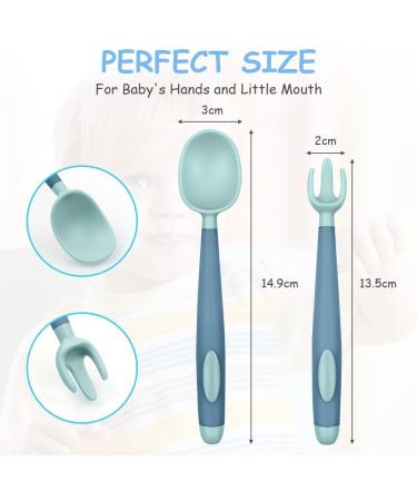 Vicloon Baby Utensils Spoon Fork Set - 4pcs Toddler Cutlery Feeding Set | Easy Grip Bendable Self Feeding Spoon Fork | Light Green-Blue Color - Buy Online on GoSupps.com