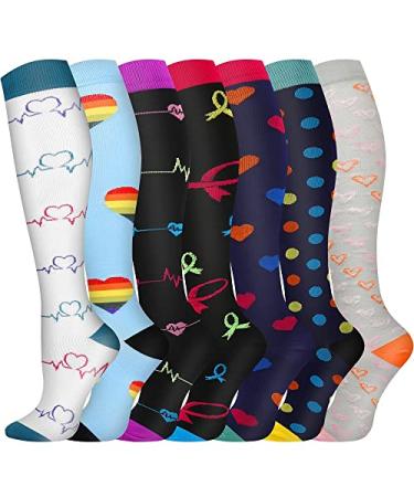 Pnosnesy Compression Socks, (7 Pairs) for Men & Women 15-20 mmHg is Best for Athletics, Running, Flight Travel, Support Large-X-Large Multicoloured 01