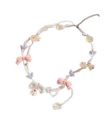 OralGos Faux Crystal Pearl Bow Necklace for Women Anniversary Fashion Pearl Necklace Choker Jewelry Acrylic