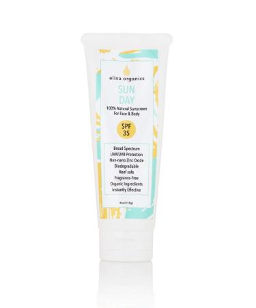 Sun Day Sunscreen  4oz  UVA/UVB Protection  Non-nano 25% Zinc Oxide  Broad Spectrum  Reef Safe  SPF 35  Organic Ingredients  Biodegradable  Sun Protection  Non-Greasy Protection  Fast Absorbing  Moisturizing  All Natural