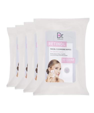 Retinol Face Wipes | 120 Retinol Wipes in 4 Packs Good for Makeup Removal and Gerneal Facial Cleansing | Dr. Wellness