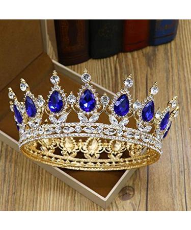 QIDIAN Fashion Bride Full Crown Princess Tiara Handmade Headband Jewelry - Gold+Blue - Buy Online on GoSupps.com
