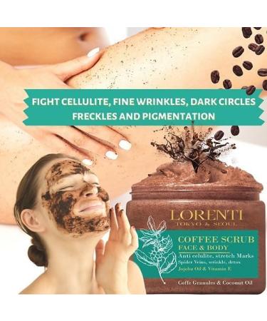 Lorenti Coffee Scrub Face & Body | Jojoba Oil & Vitamin E Anti Cellulite Stretch Marks Spider Veins Wrinkle Detox 500ml - Buy Online on GoSupps.com