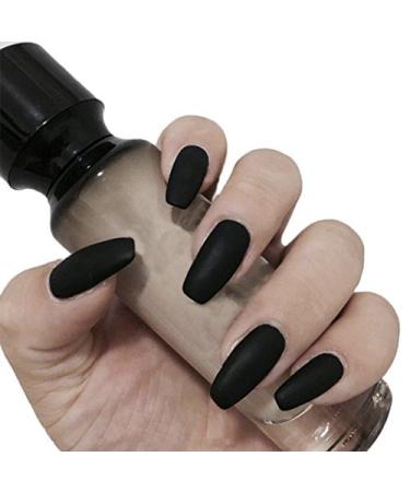 24 Pack Black Matte Fake Nails with Glue - Full Cover French Acrylic Nail Art Tips for Women & Girls - Buy Online on GoSupps.com