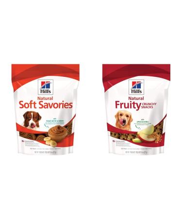 Hills Natural Soft Savory Dog Treats with Peanut Butter & Banana + Hills Natural Fruity Snacks for Dogs with Apples & Oatmeal Peanut Butter & Banana Dog treats + Snacks