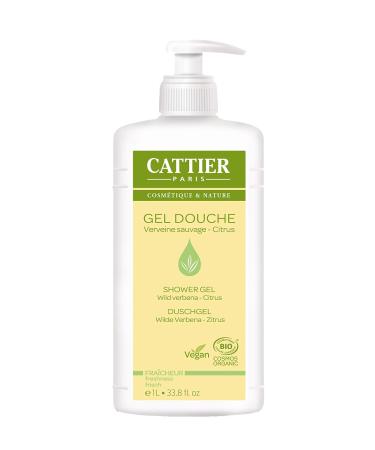 Cattier Shower Gel Wild Verbena & Citrus Family Size With Pump Dispenser Certified Natural Cosmetics Citrus 1 l (Pack of 1)