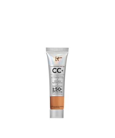 IT Cosmetics Your Skin But Better CC+ Cream - Travel size  Correcting Cream  Full-Coverage Foundation  Hydrating Serum & SPF 50+ Sunscreen  0.4 Fl. Oz Tan (light brown shade with warm undertones)