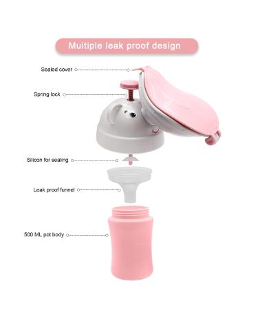 Kids Travel Urinal Portable Potty - Leak Proof 500ml Pink Pee Bottle for Girls | Emergency Toilet for Car, Camping, Road Trips | Toddler Baby Urinal - Buy Online on GoSupps.com
