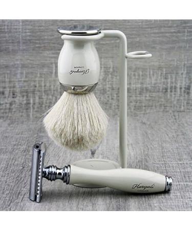 Razor Plane & Pure White Shaving Brush Set - 3 Pieces for Men | Complete Wet Shaving Kit with Stand - Buy Online on GoSupps.com
