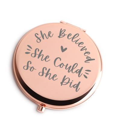 Yishuliwu She Believed She Could So She Did Rose Gold Travel Compact Mirror Graduation Inspirational Christmas Birthday Gifts for Her Daughter Sister Teen Senior Student Friend Gifts
