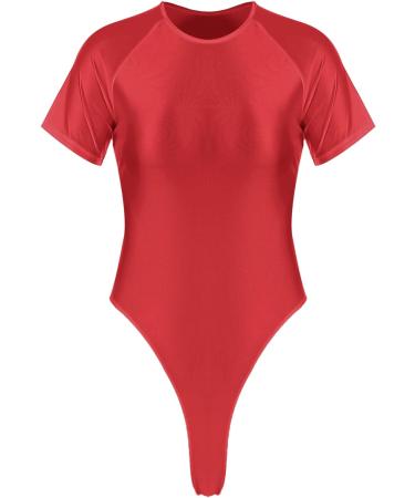 YiZYiF Women's 70D Oil Glossy Thong Bodysuit - Burgundy, X-Large - Buy Online on GoSupps.com