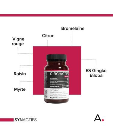 ARAGAN - Synactif Pack of 2 Circactif Pill Box - Heavy Leg Circulation Food Supplement - Red Vine Grape Lemon Vitamins - 60 Capsules - 1 Month Take - Made in France - Buy Online on GoSupps.com