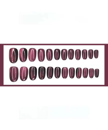 Dark Purple Cat Eye Round Press On Nails - 24pcs Medium Length Glue On False Nails for Women - Color Changing Glossy Acrylic Fake Nails - Buy Online on GoSupps.com