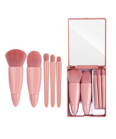 Easy-taken Travel Makeup Brush Set, COSHINE 5pcs Mini Complete Function Cosmetic Brushes Kit with Mirror
