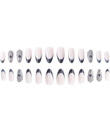 24 Pcs Heart Oval False Nails Short Black French Press on Nails - Funky Nude Fake Nails with Nail Glue - Almond Stick on Nails for Women - Nail Art Essential - Buy Online on GoSupps.com