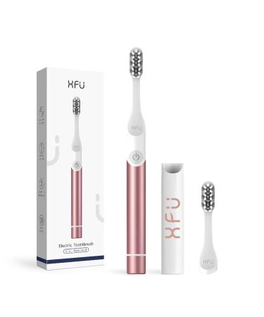 XFU Sonic Electric Toothbrush Kit for Adult  Battery Powered Traveling Toothbrush with Cover - 2 Modes with Smart Timer - 2 Soft Dupont Brush Heads and Waterproof IPX7 (Rose Gold)