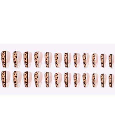 Sethexy Long Leopard Ballerina Nails - 24 Shiny Acrylic French Nude Pink Coffin False Fingernails for Women & Girls - Buy Online on GoSupps.com