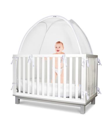 KinderSense - Baby Safety Crib Tent - Premium Toddler Crib Topper to Keep Baby from Climbing Out - See Through Mesh Crib Net - Mosquito Net - Pop-Up Crib Tent Canopy to Keep Infant in (White Wave)