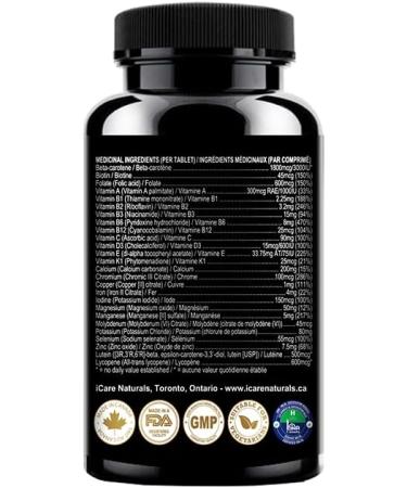iCare Naturals Vita 50+ - Multivitamins for Seniors aged 50 and above - Health Supplement for Adults Gluten Free | Vegetarian Friendly | Halal | Manufactured in Canada FDA Registered | GMP Certified - 60 count - 2 months supply. - Buy Online on GoSupps.com