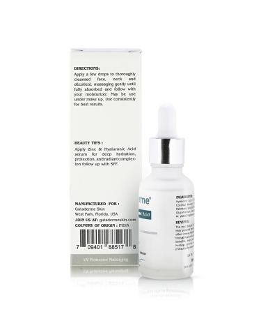 Zinc + Hyaluronic Acid Serum for Face | Anti-Aging & Hydrating | Fragrance-Free | 30ml | All Skin Types - Buy Now - Buy Online on GoSupps.com