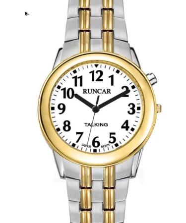 RUNCAR Elegant Bi-Color Ladies Analog Voice English Talking Watch for Elderly & Visually Impaired - Time, Date & Alarm Announcement - Style 2 - Buy Online on GoSupps.com