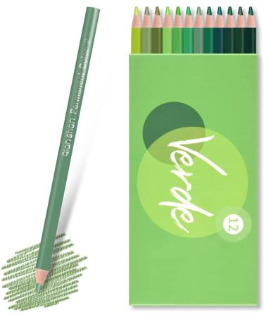 Qianshan 12 Green Oil-Based Pre-Sharpened Colored Pencils Set for Adults - Ideal for Coloring, Drawing, and Sketching - Buy Online on GoSupps.com