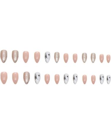 JUSTOTRY 24 Pcs Short Marble Stiletto False Nails - Nude French Glitter Press On Nails with Nail Glue - Trendy Almond Stick On Nails for Women - Buy Online on GoSupps.com