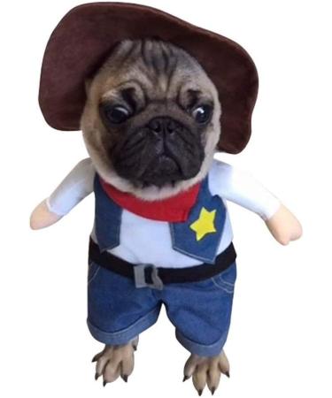 Hillento Cowboy Dog Costume with Hat | Cowboy Halloween Costumes for Dogs & Cats | Western Pet Cosplay Outfit - Buy Online on GoSupps.com
