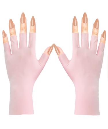 COOSLIM Anti UV Gloves for Gel Nail Lamp, Uv Shield Glove for Women, UPF50+ Protection Gloves for Manicures Pink