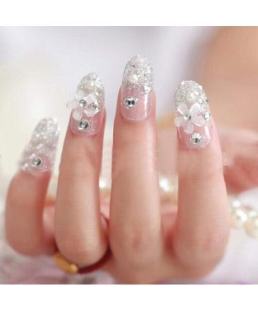 Shop Hujl 24pcs Shiny Silver Crystal 3D Rhinestone Artificial Nails - Perfect Wedding Tips for Brides | Press-On Fake Nails for Women - Buy Online on GoSupps.com
