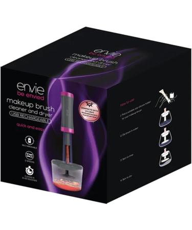 Envie Makeup Brush Cleaner & Dryer with UV Disinfection Light | Portable Spin Brush Deep Cleaning Tool with 8 Silicon Collars | USB Rechargeable | Suitable for all Cosmetic Brushes | Grey/Hot Pink - Buy Online on GoSupps.com