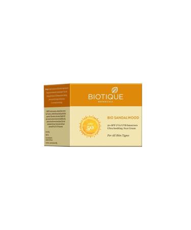 Biotiue Bio Face and Body Sunscreen with Sandalwood SPF 50 UVA/UVB Sunscreen for all skin types in the sun Highly water resistant 50 g