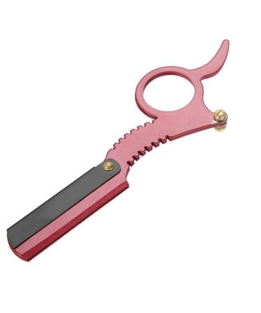 Manual Shaver Stainless Steel Men's Razor Thumb Shape Manual Straight Shaver for Facial Hair Removal (Red)