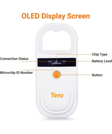 Tera Pet Microchip Reader Scanner RFID w/ OLED Display - Rechargeable & Portable - Supports EMID FDX-B - For Dog, Cat, Pig - Orange - Buy Online on GoSupps.com