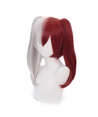 Lwiuentx Mha Cosplay Todoroki Shouto Wig - Half Silver & Red with 2 Ponytails + Free Wig Cap - Perfect for Anime & Cosplay Events - Buy Online on GoSupps.com