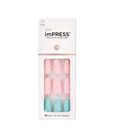 KISS IMPRESS PRESS-ON Manicure Dew Drop Dut drops medium-length square with pureFit technology contains cleaning pad mini file manica stabbing and 30 artificial nails Dew drop 1 ml (1 Pack)