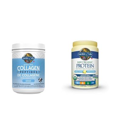 Grass Fed Collagen Peptides | 10g Collagen Per Serving & Raw Organic Protein Vanilla 624g Collagen + Raw Organic Protein