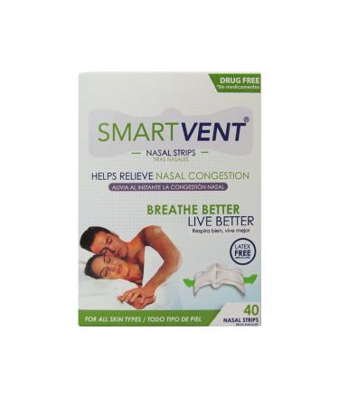 SMART VENT 40 Drug and Latex Free Nasal Strips That Instantly Relieve Nasal Congestion Breathe Better Live Better. Includes 2 Practical Cases.