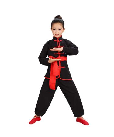 Kids Kung Fu Suit Tai Chi Uniform Chinese Martial Art Wing Chun Taichi Clothing Set Performance Wear for Boys and Girls Black(long Sleeve) Large