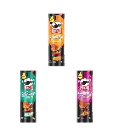 Pringles Scorchin Cheddar Flavour Potato Chips 156 g & Pringles Scorchin Sour Cream & Onion Flavour Potato Chips 156 g & Pringles Scorchin' BBQ Flavour Potato Chips 156 g Snack Chip And Crisp+ Potato Chips+ Chips