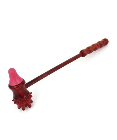 Ruilogod Wooden Handle 7 Pin Personal Care Stress Reliever Massage Hammer Burgundy