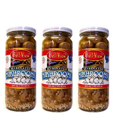 Bell View Gourmet Fancy Marinated Mushrooms Packed in Olive Oil & Garlic (3 Pack) 16 oz Jars